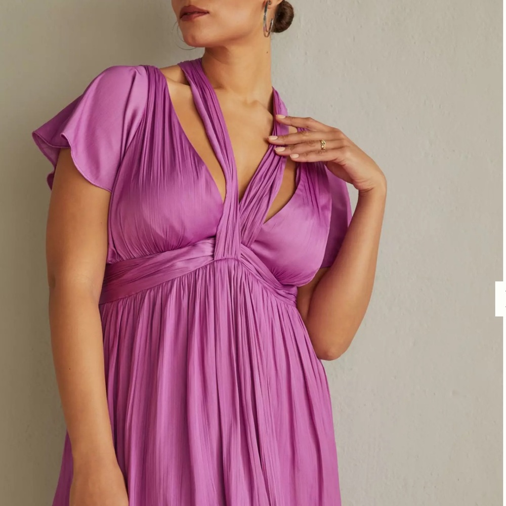 Anthropologie V-Neck Vibrant Mini Dress in Purple New